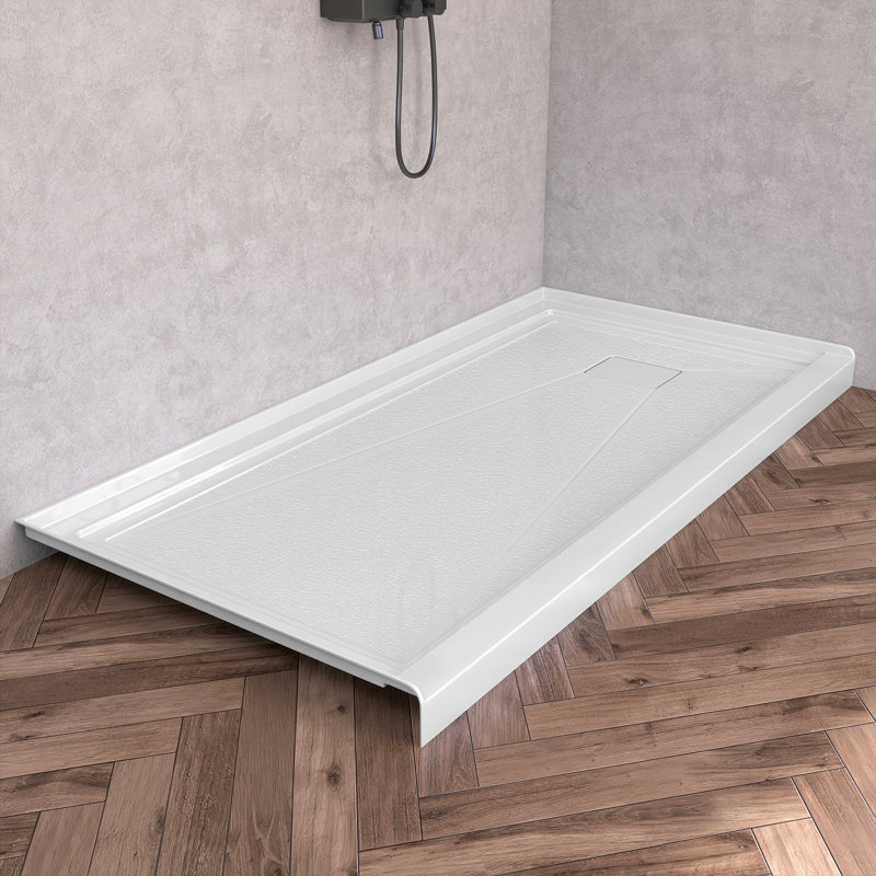 72'' W x 36'' D Alcove Acrylic Shower Base White Single Threshold Rectangular Shower Tray with Drain Cover, Right