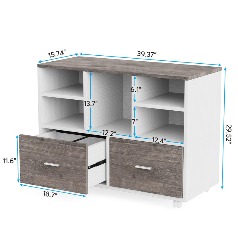 2-Drawer Wood File Cabinet, Gray/White