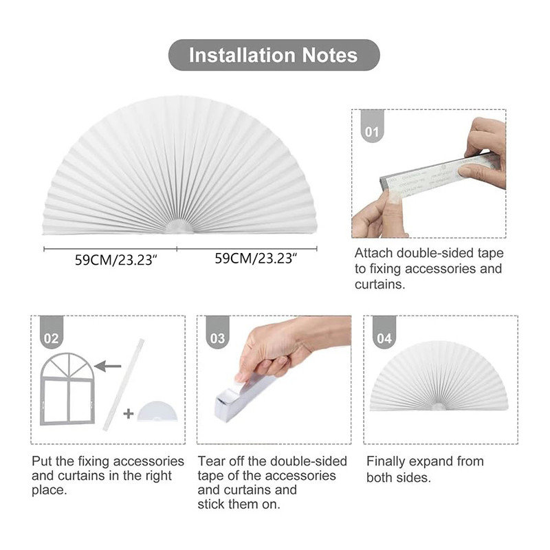 Arch Window Shade Radius Half Circle Arched Non-Woven Stick on Cut to Size self Adhesive Light Filtering Half Moon Round Window Covering Pleated Blinds for Front Door