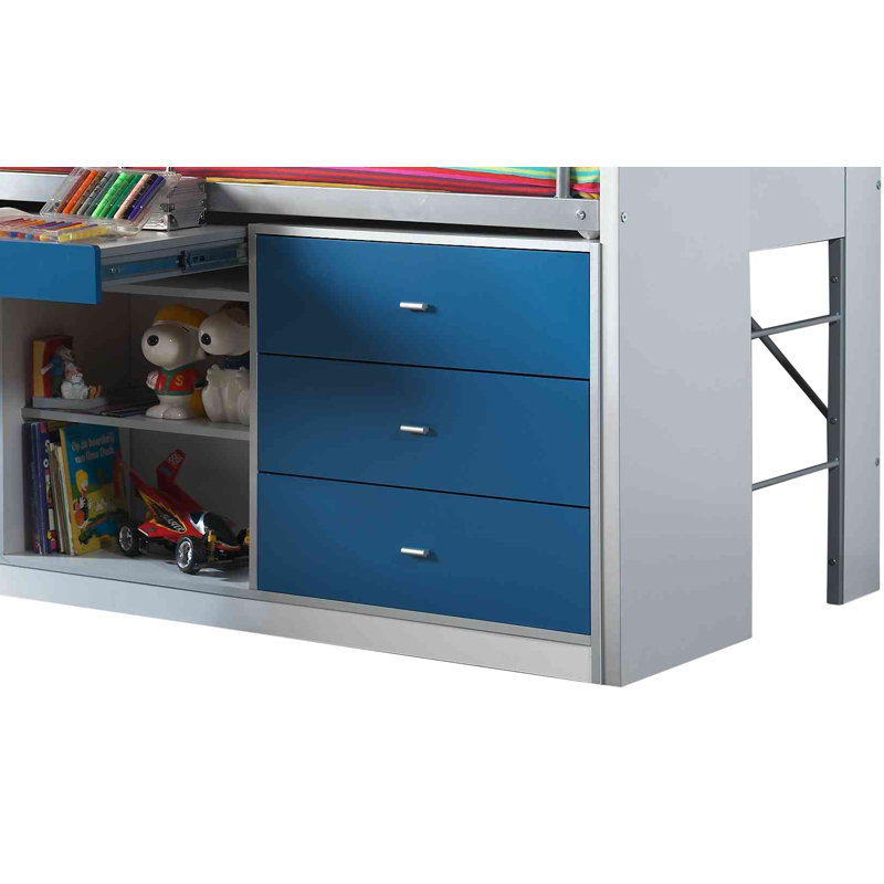 Bonny European Single (90 X 200 Cm) Loft Bed with Built-in Ladder Included with Desk Included, Blue