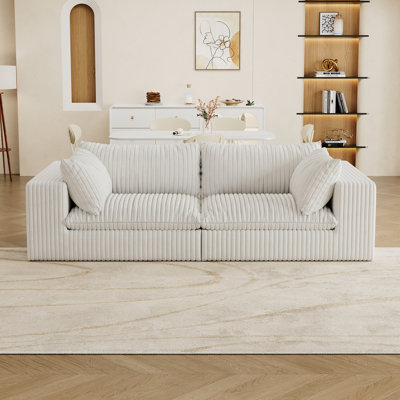 39.8" White Corduroy Double - Layer Cloud , 2 Seat Option For Living Areas. Removable Cushion, No Assembly, Diy, Feather Filled Seat, Pure Sponge Support And High Density Compression Design. Diy