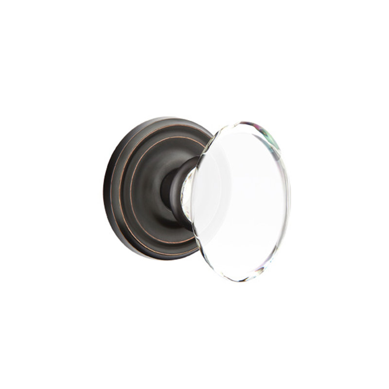 Ensemble de boutons d'intimité Emtek avec rosette régulière et bouton en verre Hampton, Bronze huilé
