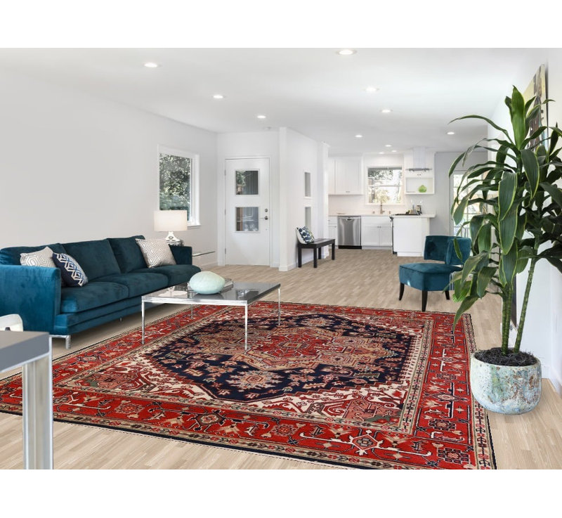 Tapis oriental bleu marine traditionnel 8 x 10