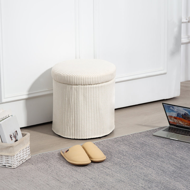 40cm Wide Standard Ottoman, Beige Corduroy (100% Polyester), Foam, Steel