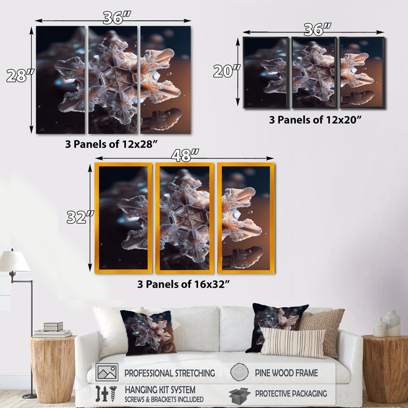 «Water Crystal Peace VI», reproduction sur toile 3 pièces, H 32 po x l 48 po x P 1 po, Toile tendue