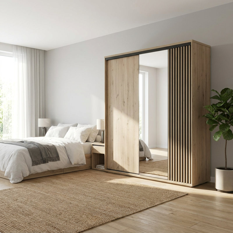 CALI 2 Door Laminate Wardrobe, 217cm H x 199cm W x 60cm D