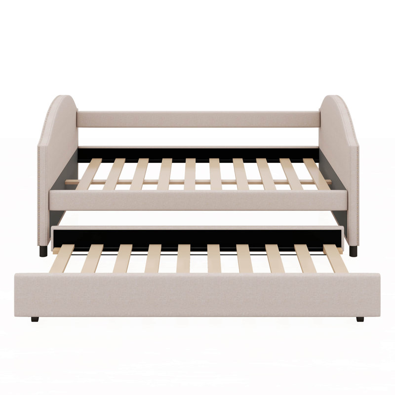 Lit de jour rembourré avec couchette simple Byrde, Beige