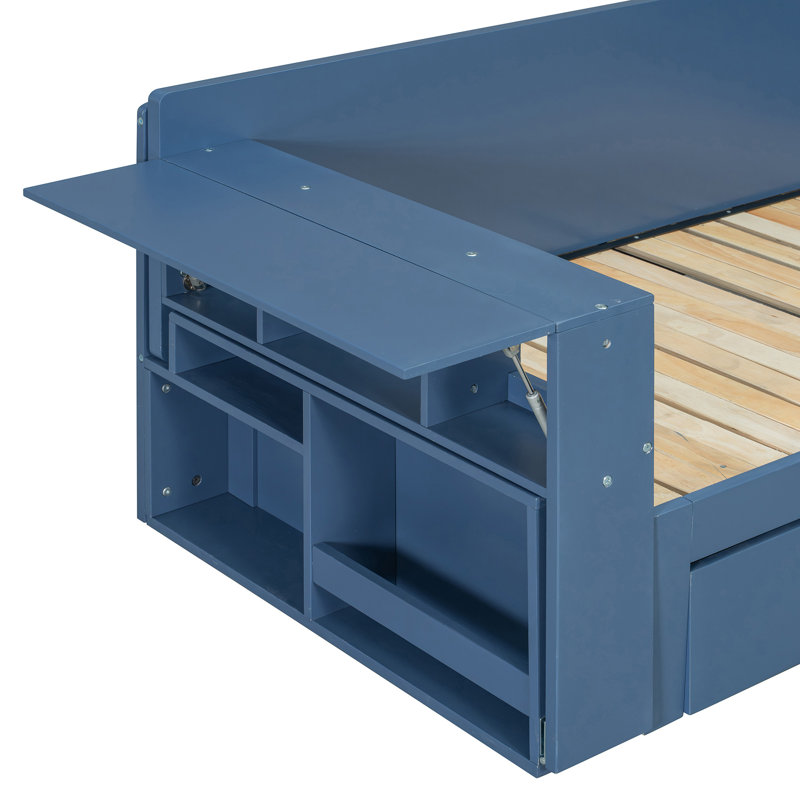 Lit de jour avec bureau amovible, Bleu, Complet/Double