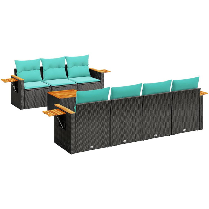  Ensemble de canapé de patio 8 pièces avec coussins en rotin de polyester noir (États-Unis seulement)