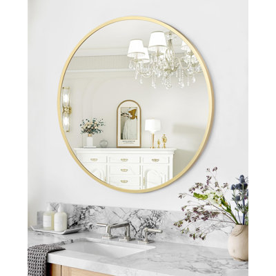 Gold Round Mirror, 30 Inch Metal Frame Circle Mirror
