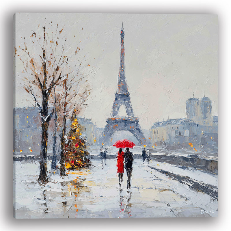 «Snowy Walk to Eiffel», art mural sur toile, H 20 po x l 20 po