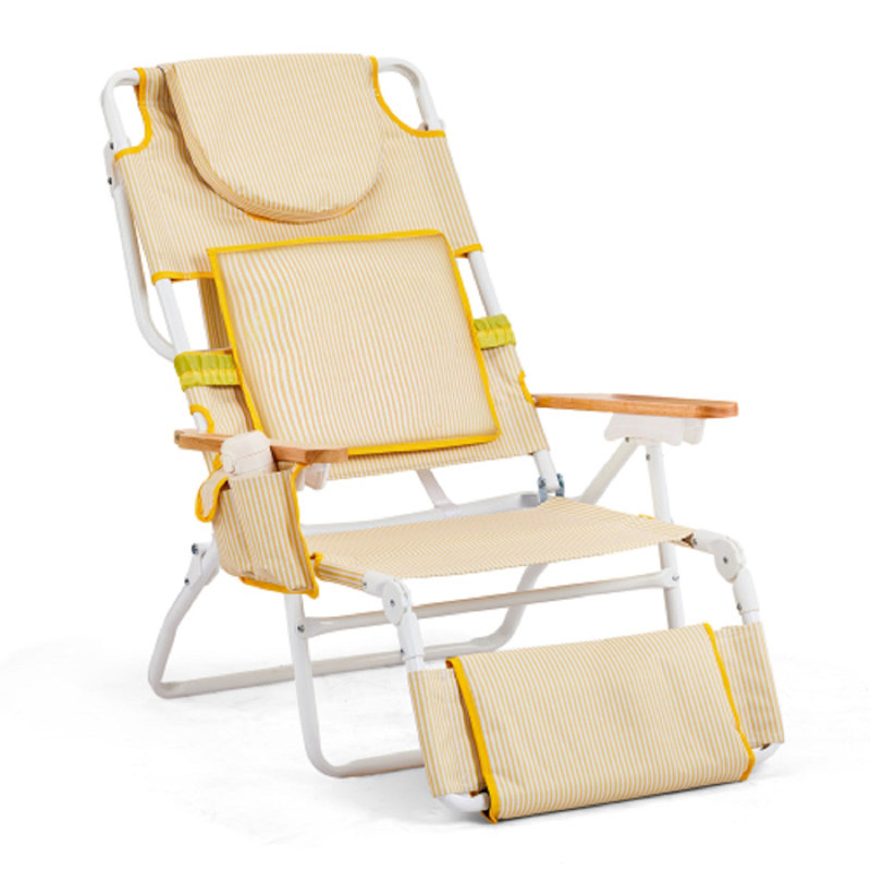 Chaise de plage pliante en aluminium avec porte-gobelet (ensemble de 1), Jaune