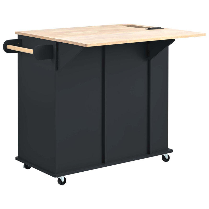 Kitchen Island with Power Outlet, Black