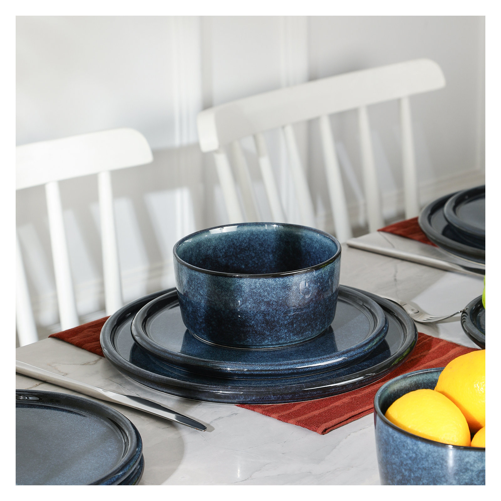 Stone Lain Eden 12-Piece Dinnerware Set Stoneware, Blue