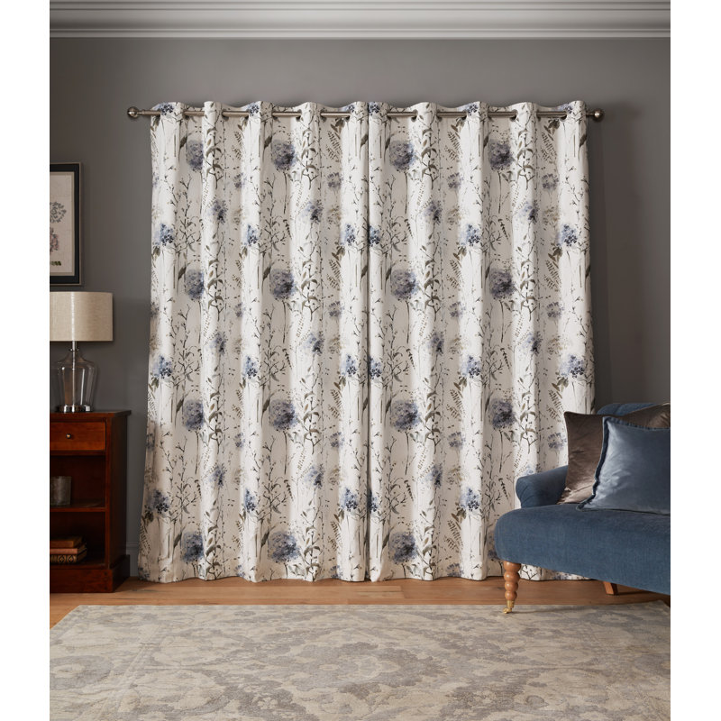 PALLINGTON BLOOM SMOKE BLUE B/OUT EYELET CURTAIN, 64X90
