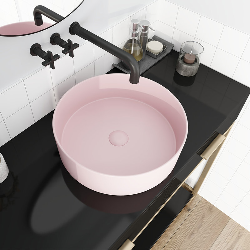 Mohzate 15.7'' Ceramic Circular Bathroom Sink, Pink