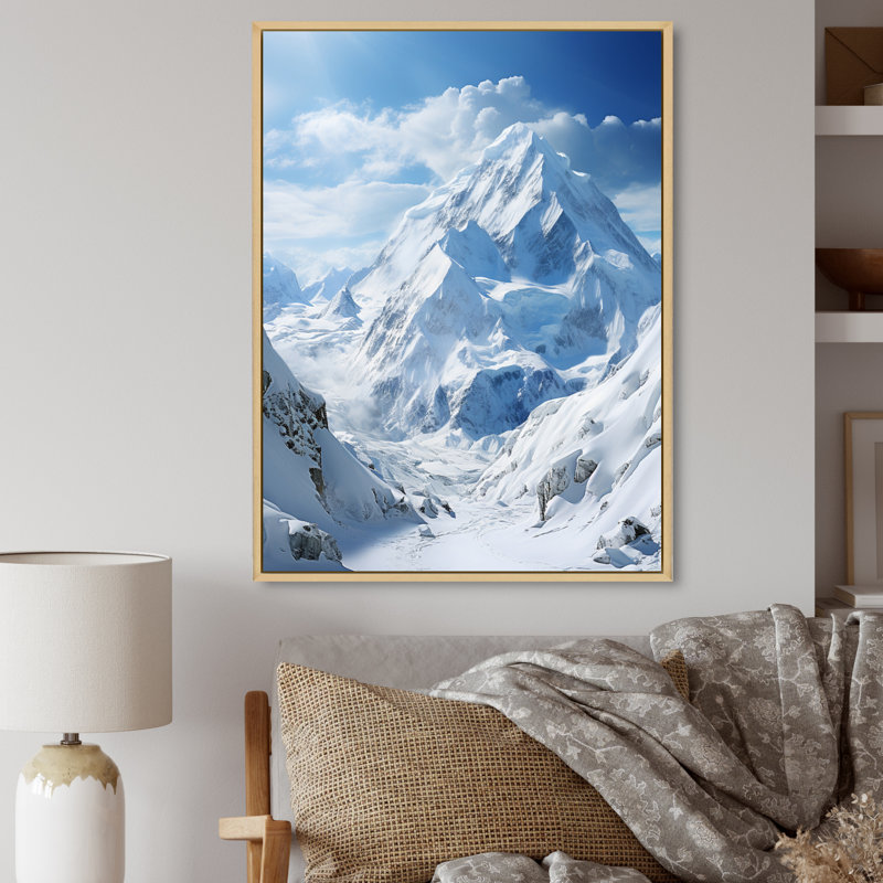 " Winter Snowy Peaks III ", 32" H x 24" W x 1" D, Natural Floater Framed