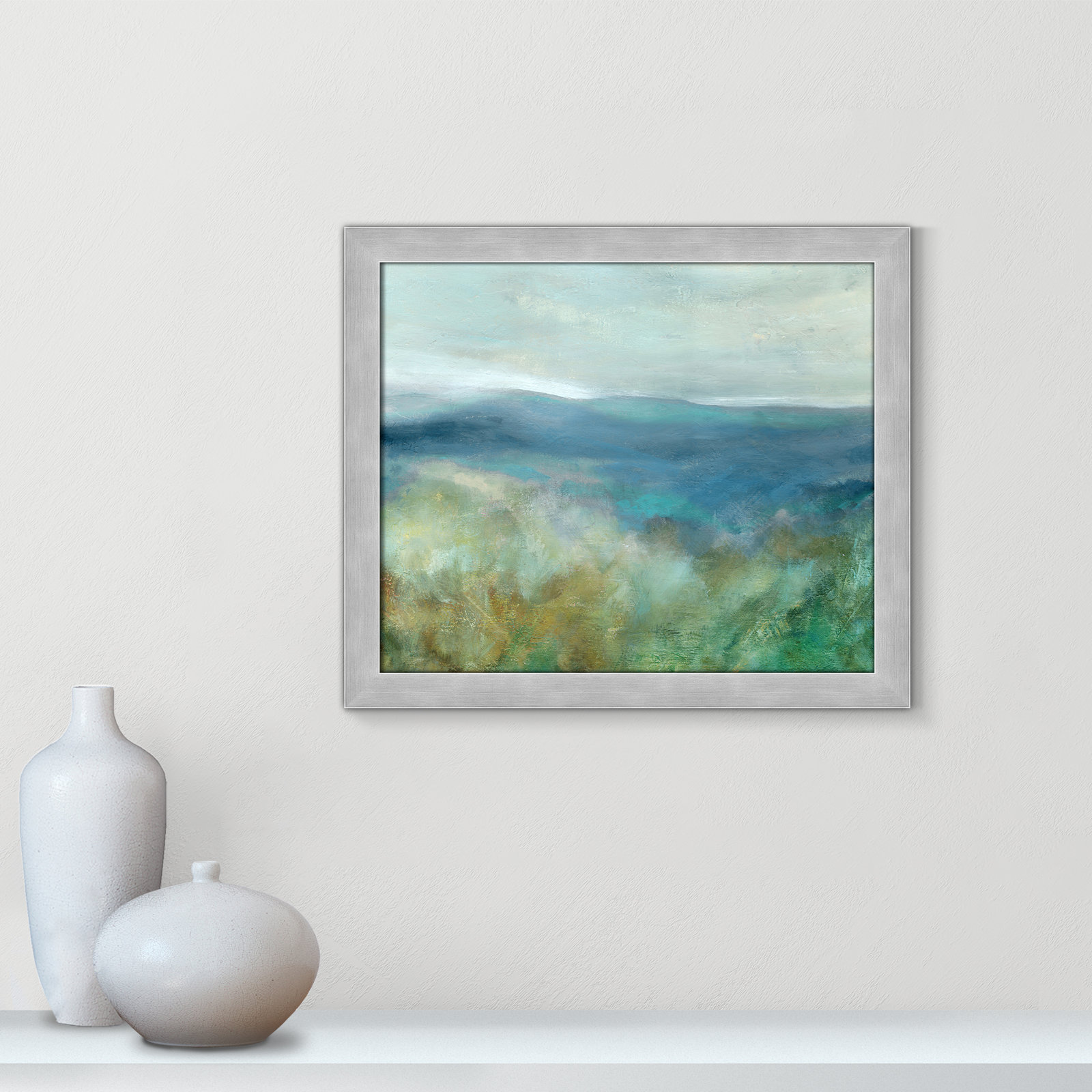 Adamsville "Blue Mountain Overlook" Painting, 17" H x 20" W x 1.12" D, Matte Silver Framed
