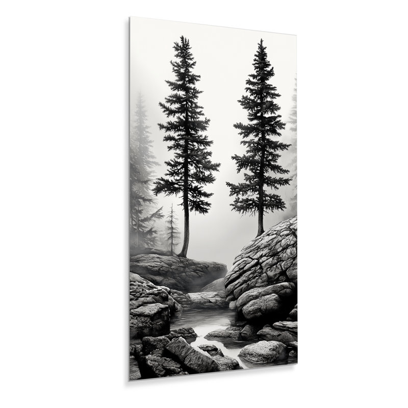 «Rustic Metal Prints - Twin Pine Trees» par River Stream I, décoration murale nature noire, L 24 po x H 32 po