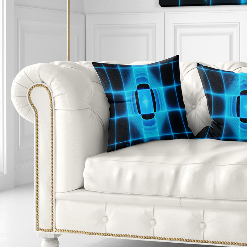 Visière thermique infrarouge - coussin imprimé abstrait, 18 po x 18 po, Coussin décoratif, Bleu et noir