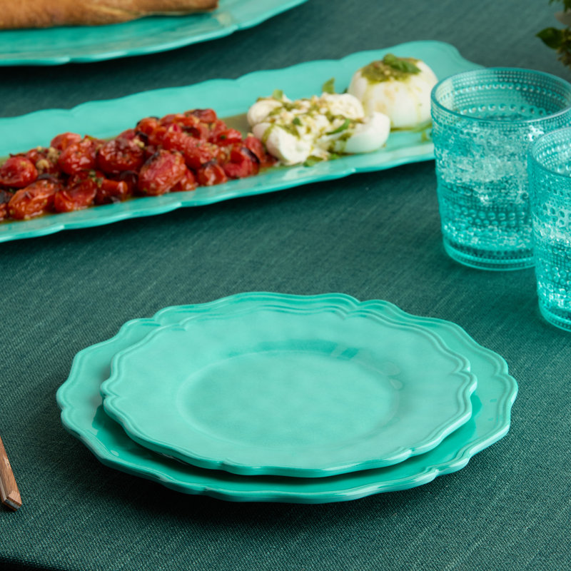 Assiette à salade sarcelle 9 pouces Isabella, effet glaçage craquelé et bords festonnés, mélamine légère durable, résistante aux cassures et au lave-vaisselle, assiette élégante pour salades, apéritifs et desserts