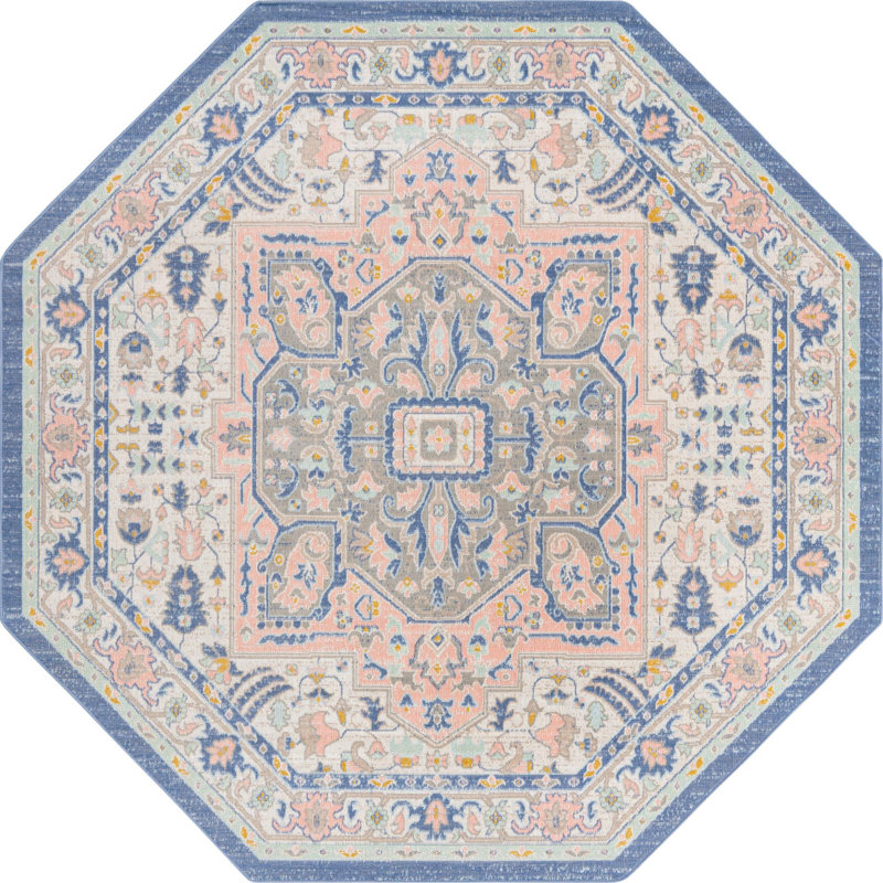Tapis traditionnel Matthei couleur os, Octogone 7 pi