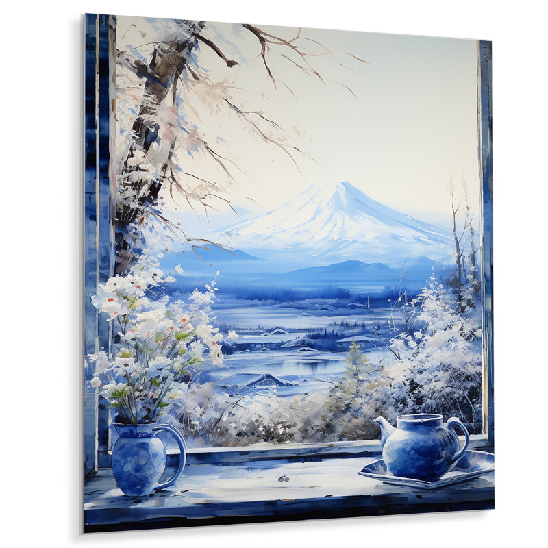 Mont Fuji au Japon fenêtre vue de la montagne V - Japon, art mural en métal, H 40 po x l 30 po x P 1,5 po