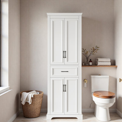 Freestanding Bathroom Storage With 4 Damping Hinge Doors, 1 Drawer, Adjustable Shelves And Black Lron Handles