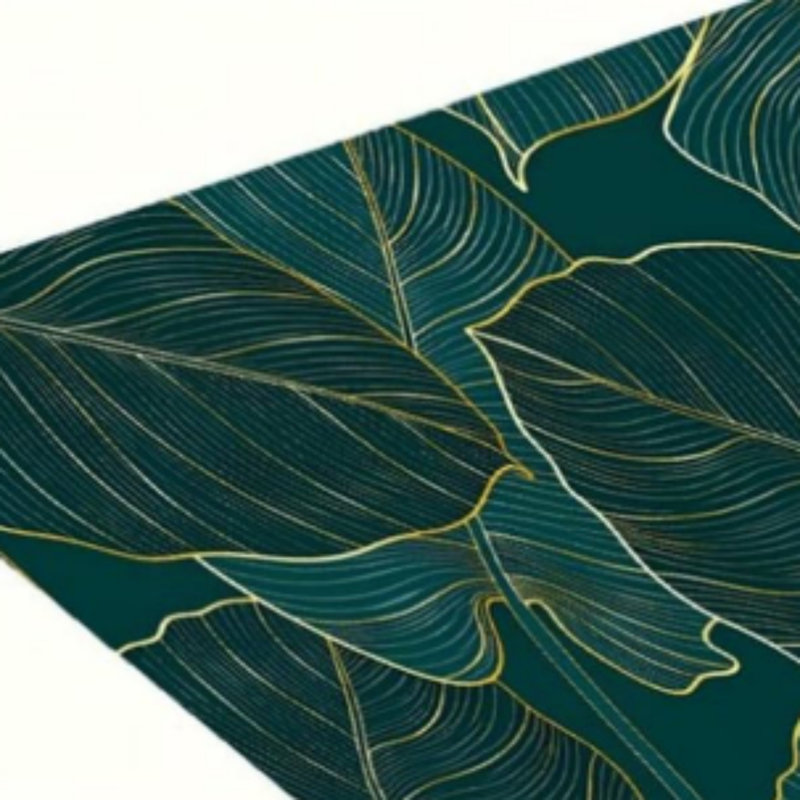Tapis de cuisine vert foncé à feuilles dorées, ensemble de 2 tapis élégants pour la cuisine et le vestibule