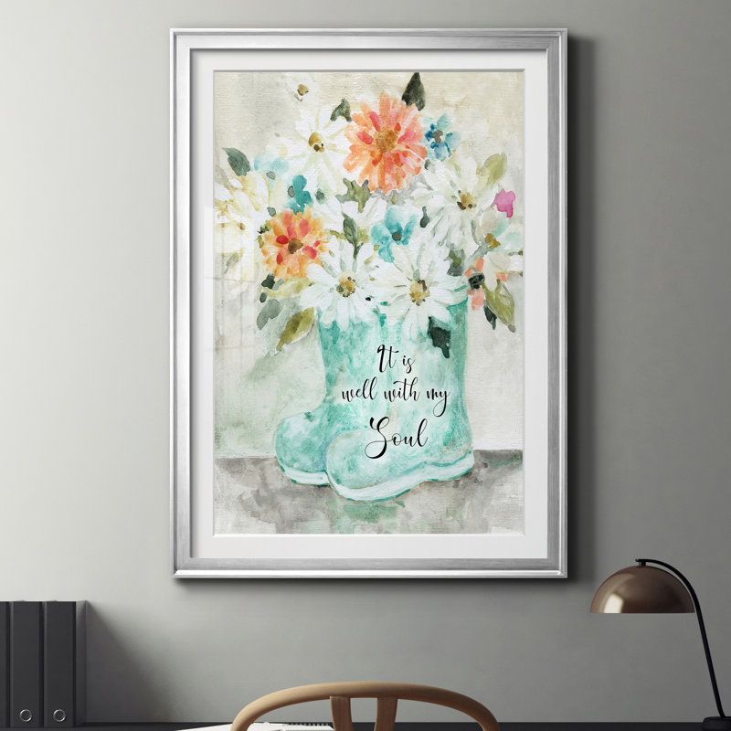 Daisy Wellies Bouquet - Reproduction d'art sur papier encadrée, H 18,5 po x l 24,5 po x P 1,5 po, Papier argenté
