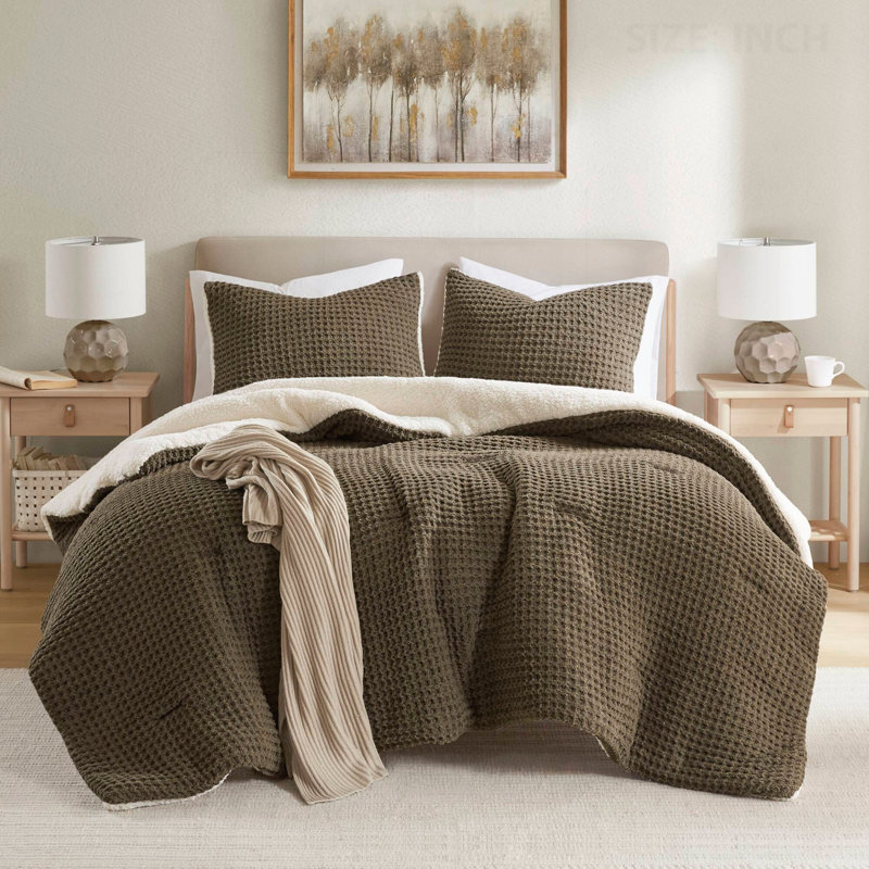 Luxueux ensemble d'édredon en chenille pour lit, offrant confort et style., Édredon double + 2 taies décoratives standards