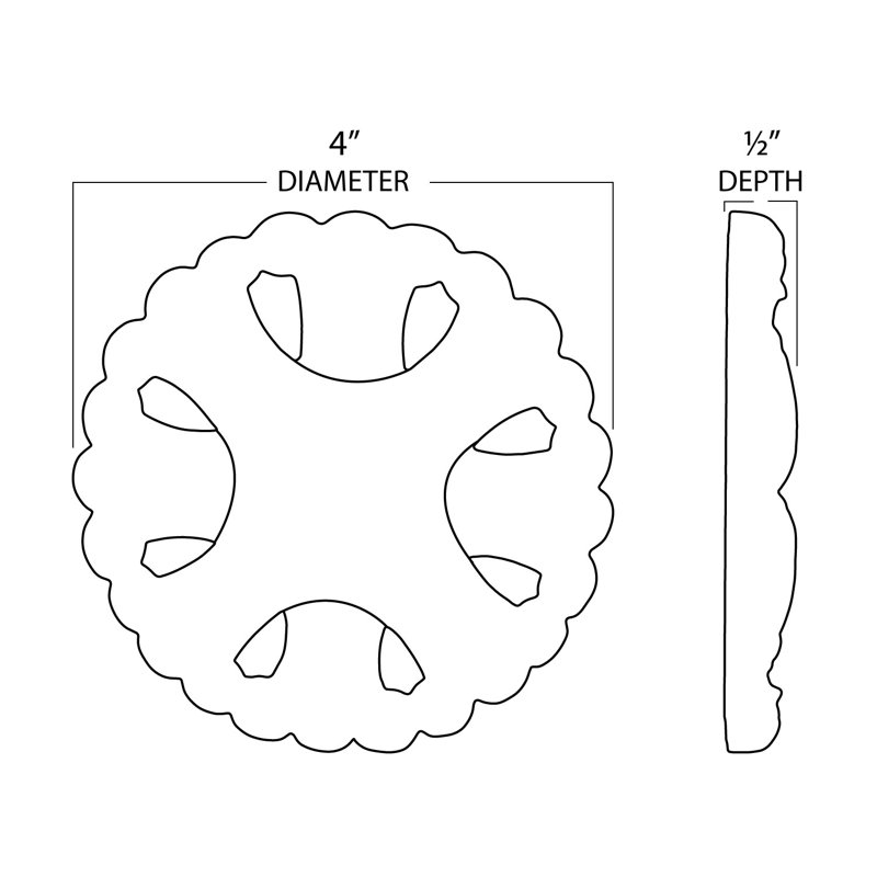 4 in x 1/2 in Unfinished Medium Hand Carved Solid Hard Maple Decorative Rosette Wood Applique