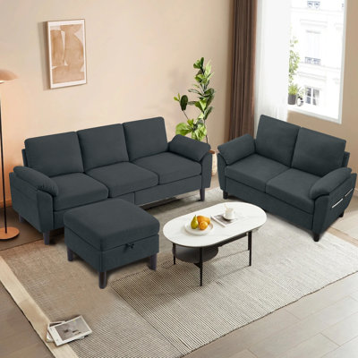 3-Piece Living Room Sectional Sofa Set with Loveseat and Ottoman by Ebern Designs