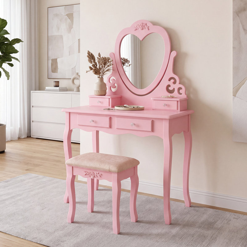 Brenda Dressing Table with Mirror, Pink