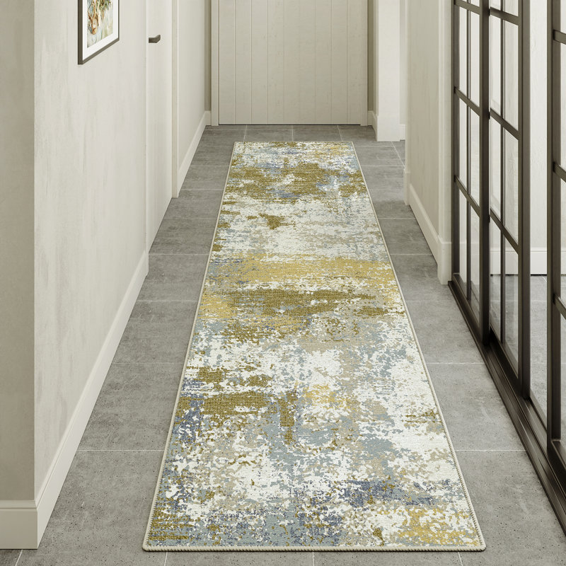 Kely Modern Abstract Machine Washable Area Rug with Non-Slip Backing, Runner 2' x 8'