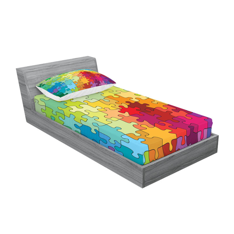 Ambesonne Abstract Fitted Sheet & Pillow Sham Set, Multicolor, Twin Sheet Set + 1 Fitted Sheet + 2 Pillowcases
