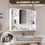 Elin 35 po X P 28 po H Grande armoire à pharmacie rectangulaire à 3 lumières DEL à fixation en surface avec miroir avec support de rangement pour cosmétiques et support pour sèche-cheveux