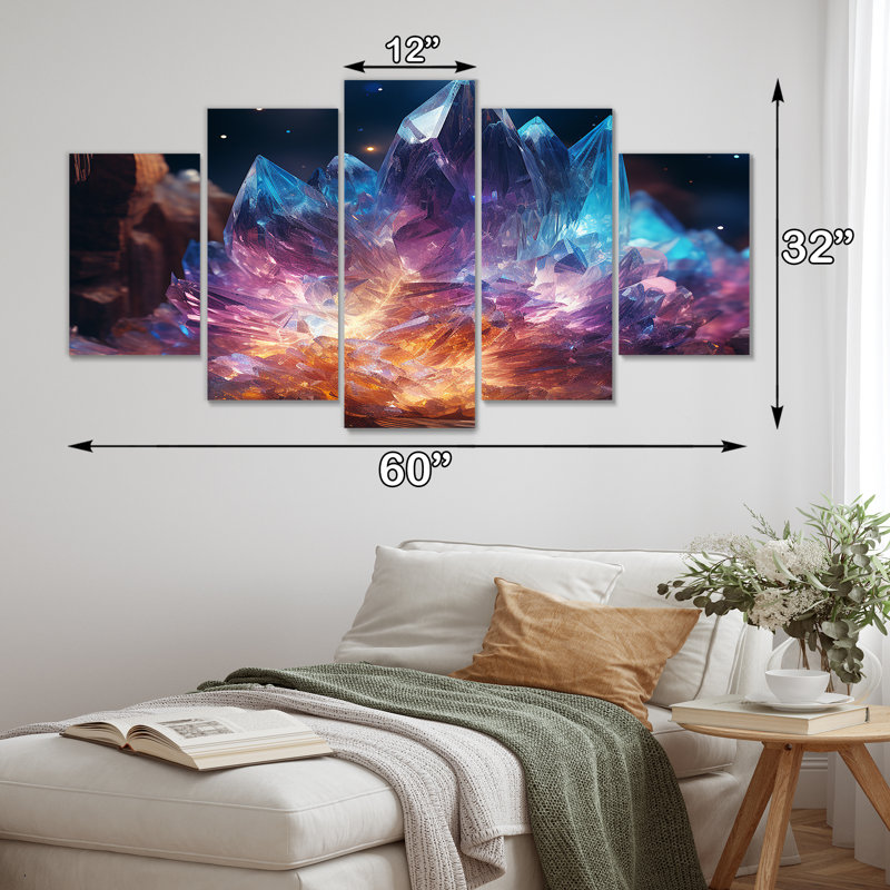 «Crystalline Dream Magic - Stone Geode», art mural 5 pièces, H 32 po x l 60 po