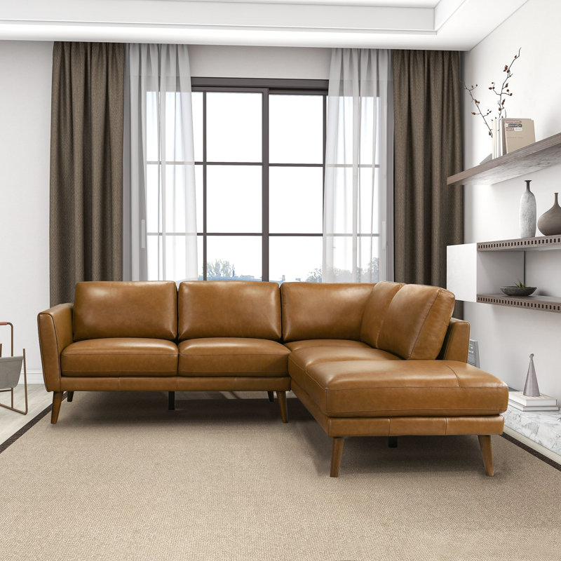 Lewter Leather Sectional Sofa Chaise, Right Hand Facing, Tan Leather