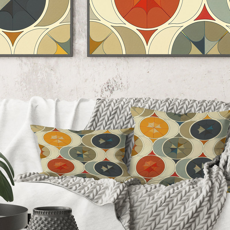 Yellow Beige Midcentury Retro Circle - Midcentury Throw Pillow, 18"H x 18"W