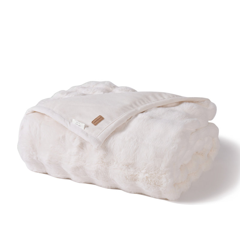 Ridgeline Faux Fur Throw Blanket, Ivory White(Retail)