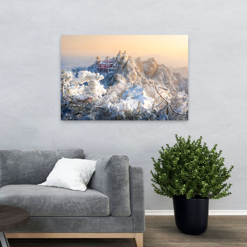 " Winter Mountain Fortress Dramatic Serene Abstract Landscape Mountain Wall Art Print " by Simoon, 32" H x 48" W