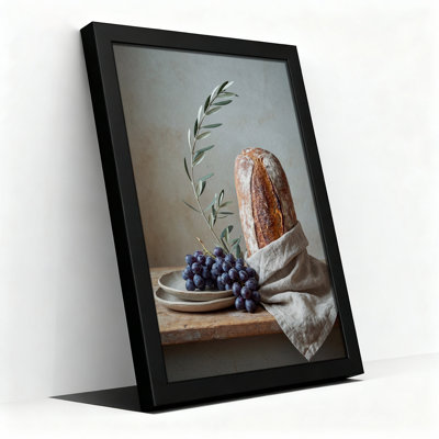 «Rustic Bread» et raisins mauves sur une table en bois, art mural