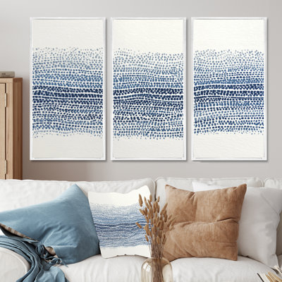 Blue And Beige Oceanic Seaweed  - Coastal Wall Art Set