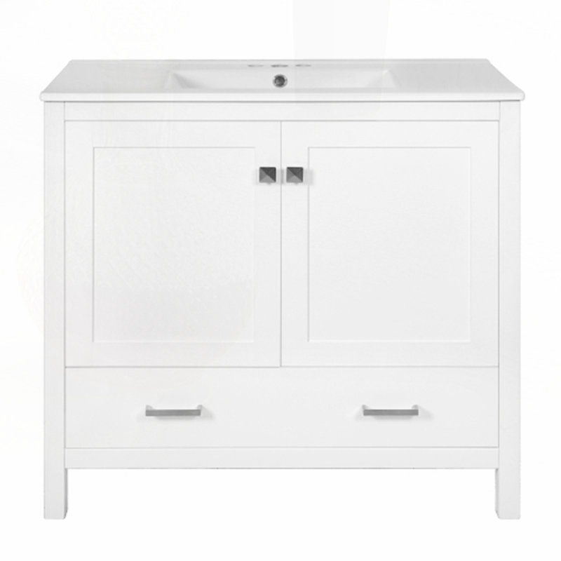 36" Bathroom Vanity with Ceramic Sink, White