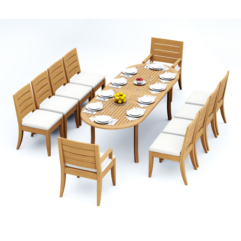 Atnas Outdoor Teak Dining Set, 94"L Oval, 10