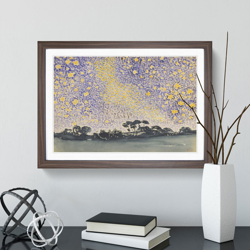 Landscape with Stars Vol.2 by Henri-Edmond Cross - Picture Frame Painting, 27cm H x 36cm W x 2cm D, Walnut Framed