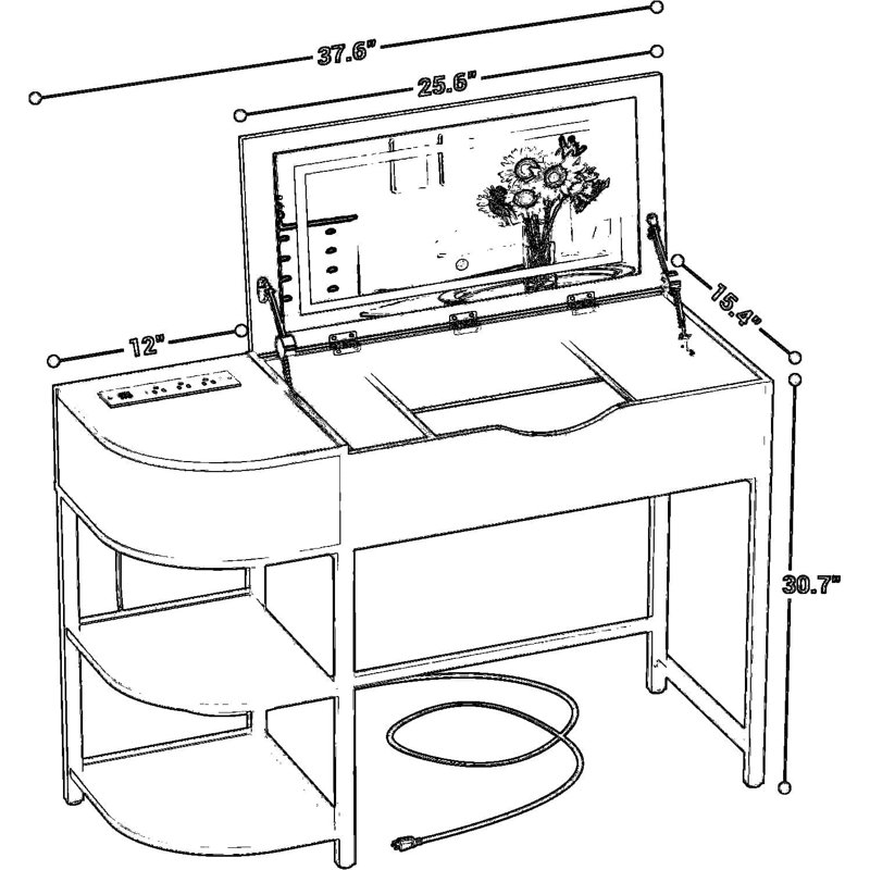 Bureau de meuble-lavabo avec miroir rabattable et lumières, bureau de maquillage avec tiroirs, coiffeuse avec tablettes de rangement et station de charge, petit meuble-lavabo pour petits espaces, noir