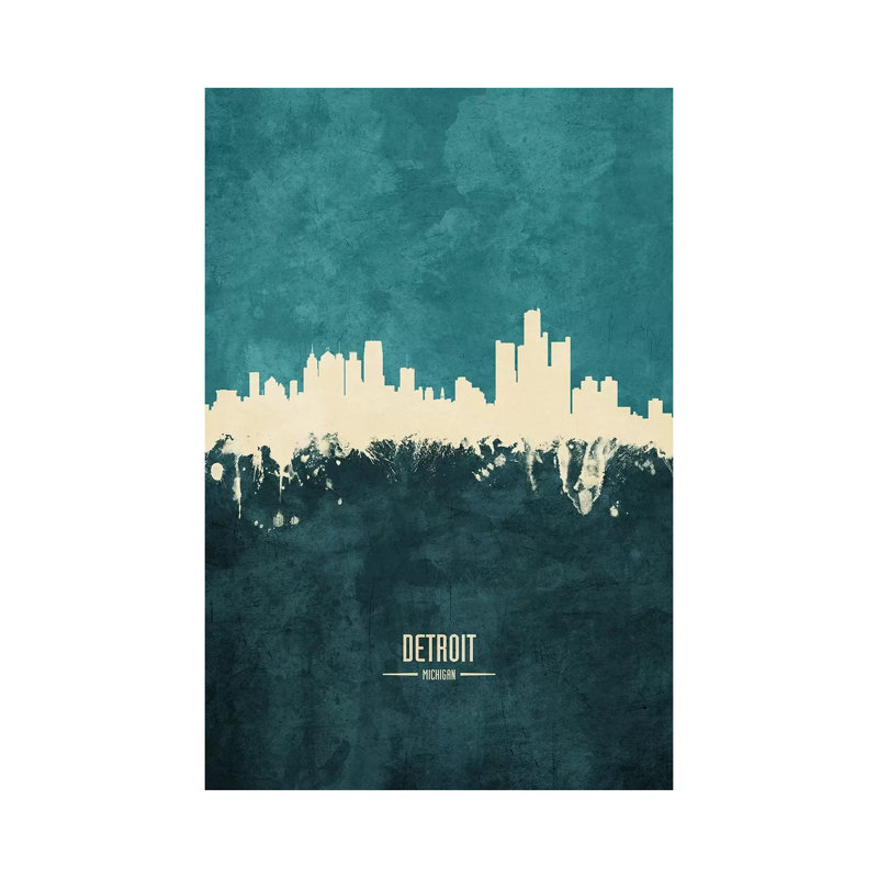 Detroit Michigan Skyline by Michael Tompsett - Wrapped Canvas Painting, 20.32 cm H x 30.48 cm W