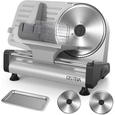 OSTBA 200W DC Motor Electric Deli Meat Slicer, 2 Removable 8.7" Stainless Steel Blades, 0‑15mm Adjustable Thickness